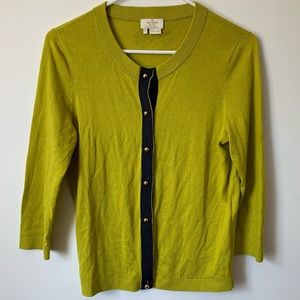 Kate Spade 3/4 Sleeve Bright Green/Yellow and Blue Ribbon Back Bow Cardigan